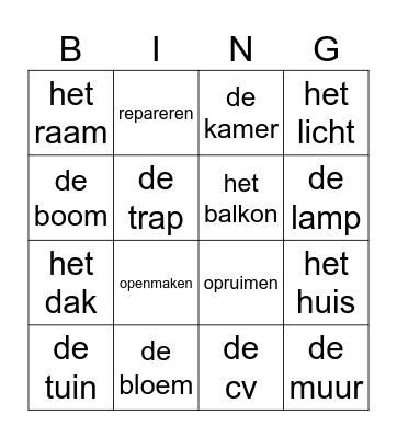 Woorden huis Bingo Card