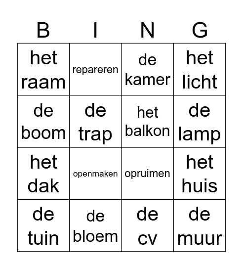 Woorden huis Bingo Card