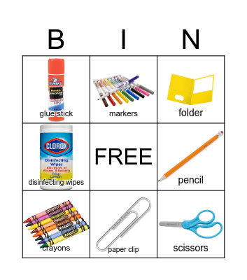 School Supplies BINGO Card