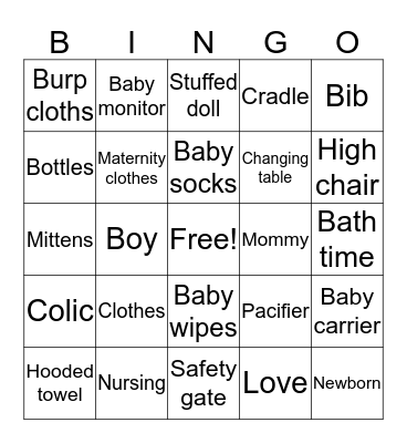 Baby Shower Bingo Card