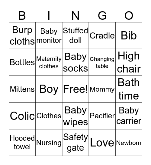 Baby Shower Bingo Card