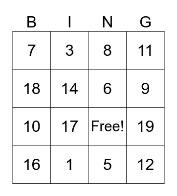 Addition & Subtraction within 20 Bingo Card