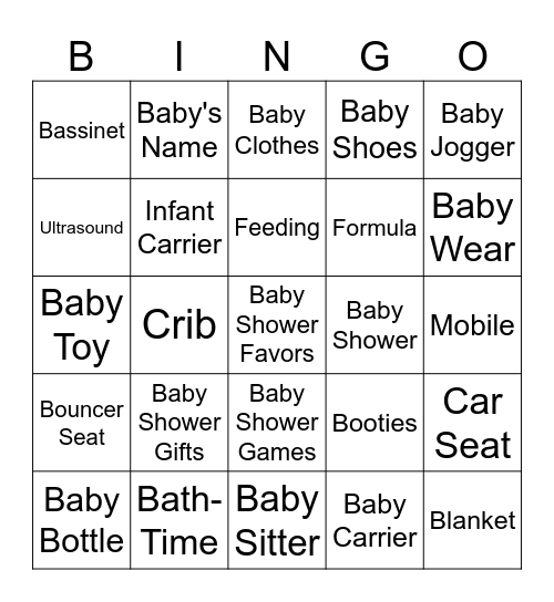 BRIDGET's BABY SHOWER BINGO Card