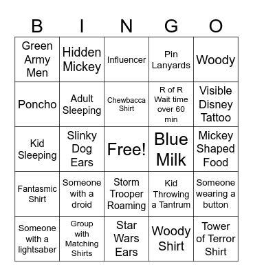 Hollywood Studios Bingo Card
