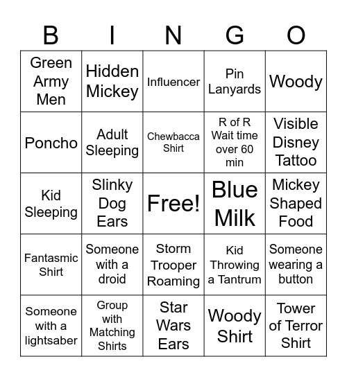 Hollywood Studios Bingo Card