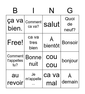 French Introductions Bingo Card