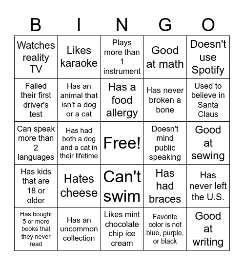 Get to Know the Team Bingo! Bingo Card