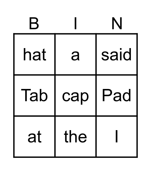 UFLI 38a Short a Bingo Card