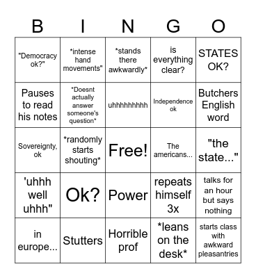 Political Science Bingo Card