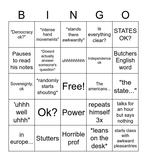 Political Science Bingo Card