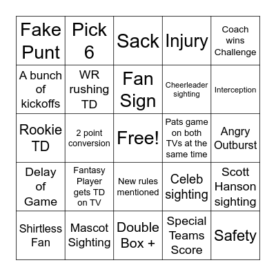 Week 1 Football Bingo Card