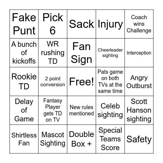 Week 1 Football Bingo Card