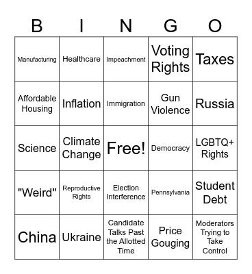 2024 Presidential Debate Bingo Card