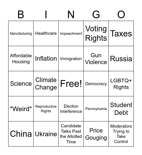 2024 Presidential Debate Bingo Card