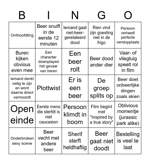 Cocaine bear Bingo Card