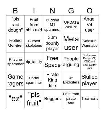 Blox Fruits Bingo Card