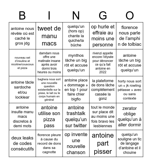 zevent 2024 Bingo Card