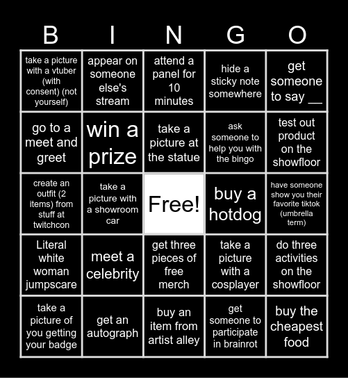 TwitchConMaxxing Bingo Card