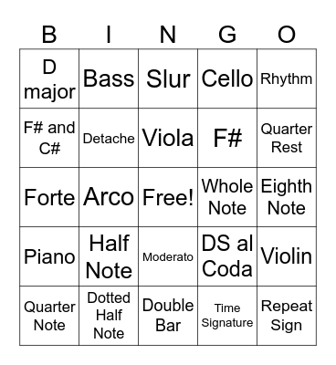 String Ensemble Bingo Card