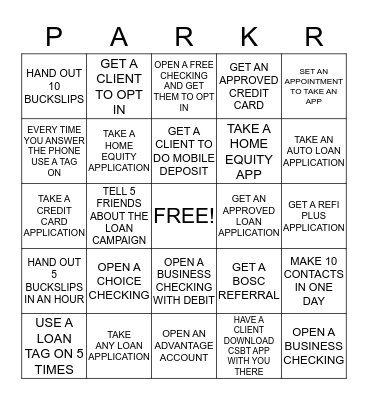 Parker Main Madness Bingo Card