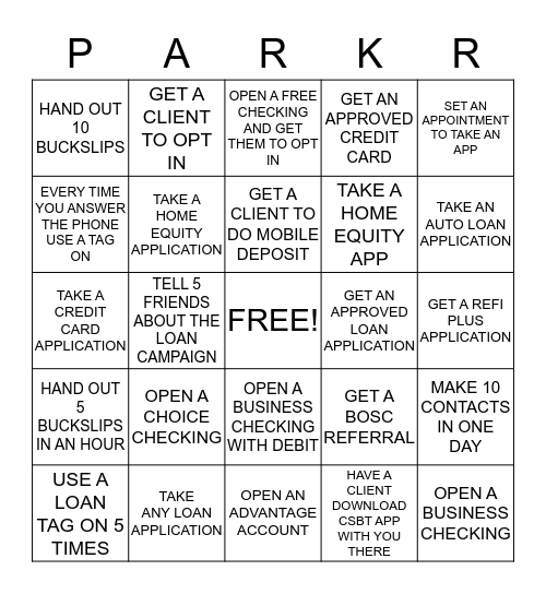 Parker Main Madness Bingo Card