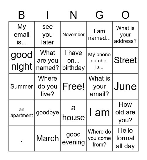 Untitled Bingo Card