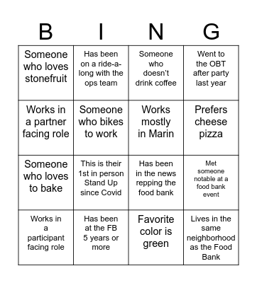 Food Banker Bingo! Bingo Card