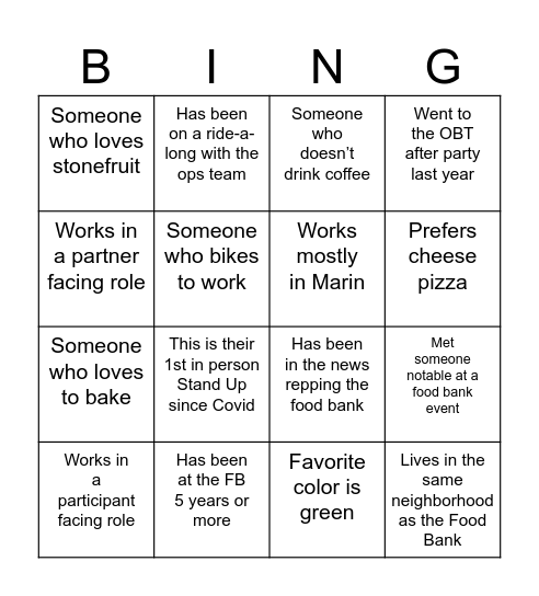 Food Banker Bingo! Bingo Card