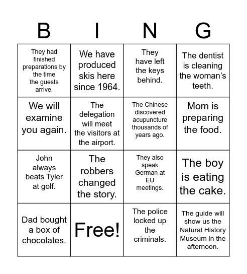 PASSIVE VOICE Bingo Card