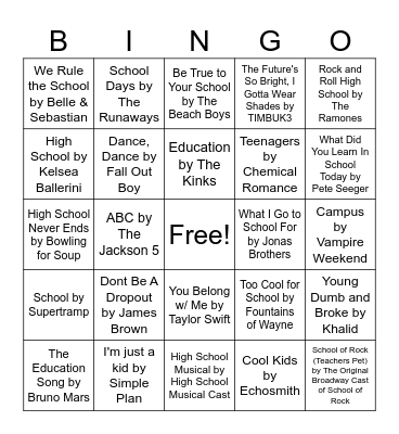 Back to School Bingo Card