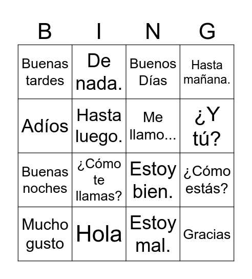 LOS SALUDOS Bingo Card