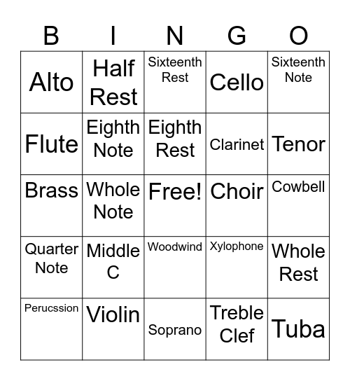 Music Bingo Card