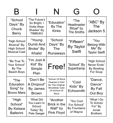 Back to School Bingo Card