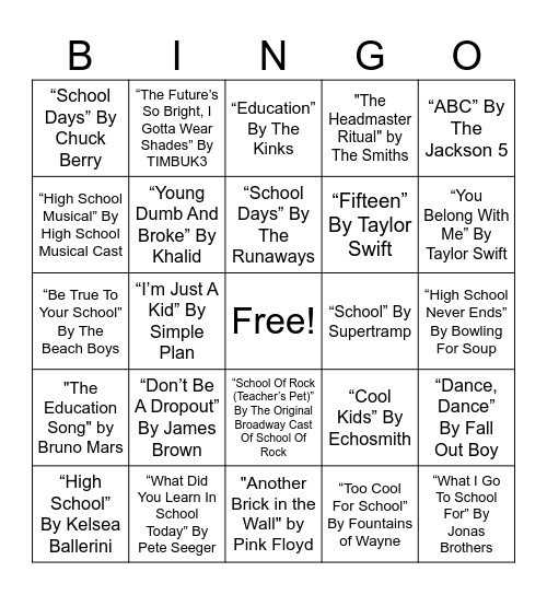 Back to School Bingo Card