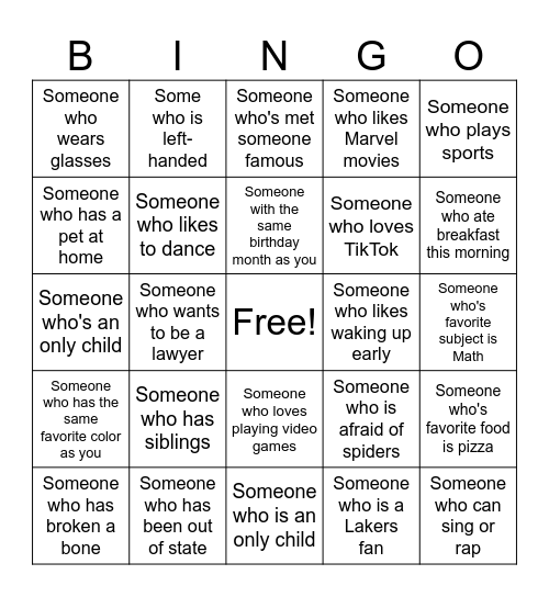 Human Bingo Card