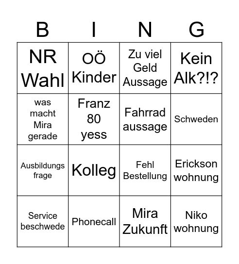 Guten Abend Bingo Card