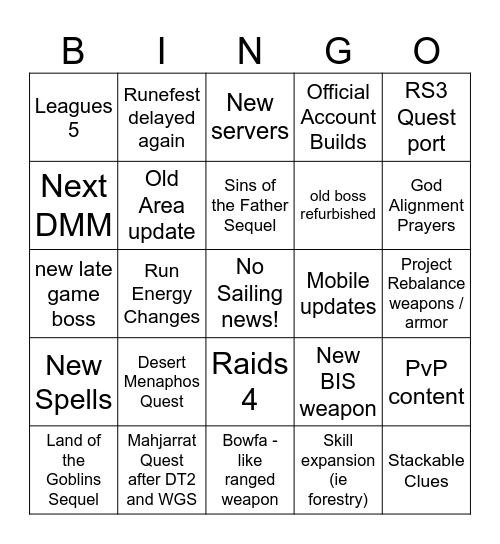 OSRS Summer Summit 2024 Bingo Card