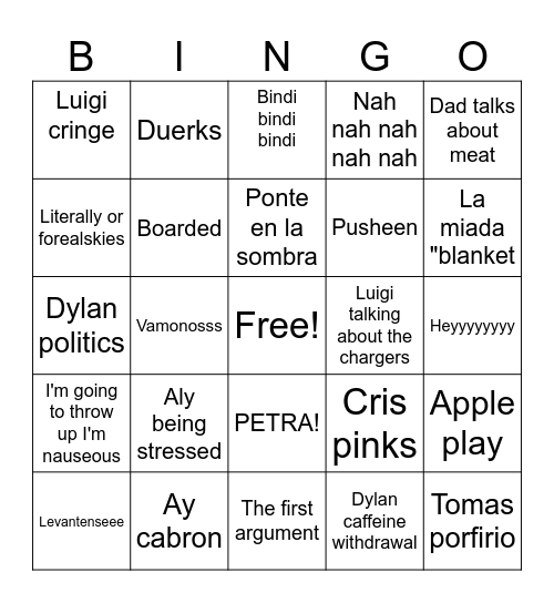 Cruise Bingo Card