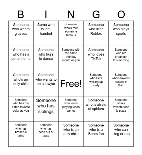 Human Bingo Card