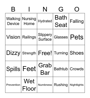 Fall Prevention Bingo Card