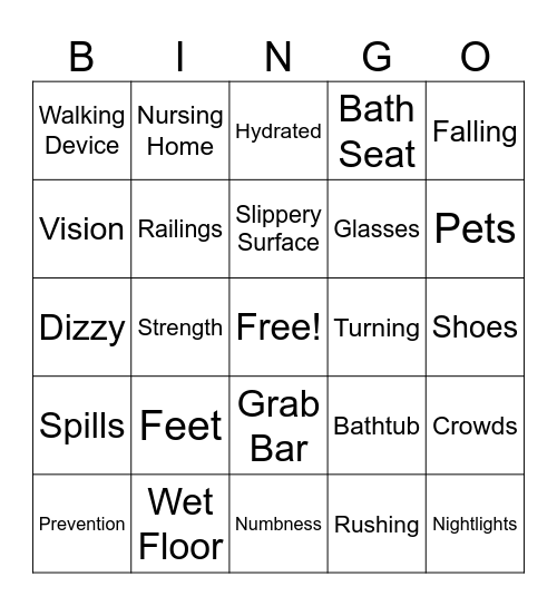 Fall Prevention Bingo Card