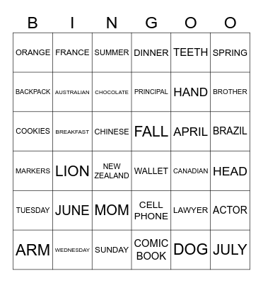 BINGO Card