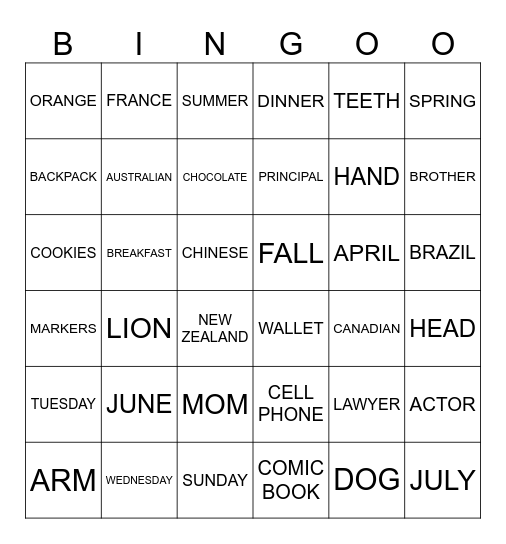 BINGO Card