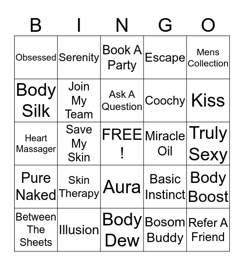 Pure Romance Spa Bingo Card