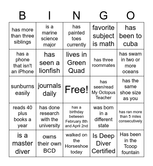 Find Someone Who... Bingo Card