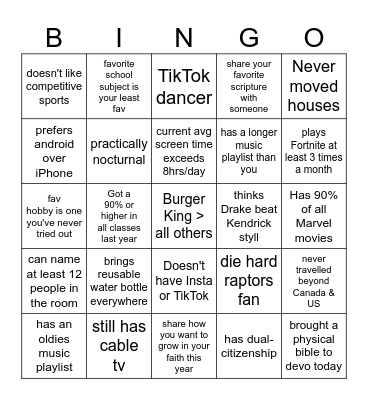 Milestone Bingo Card