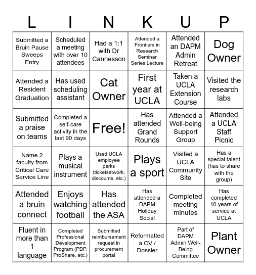 DAPM Bingo Connect Bingo Card