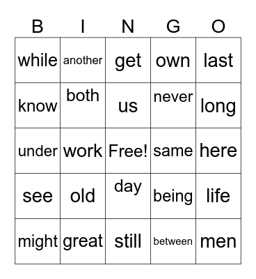 Untitled Bingo Card