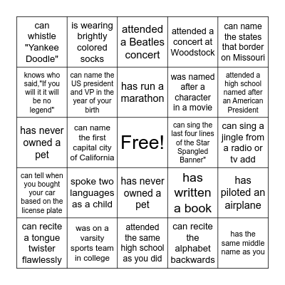 NAME SOMEONE WHO Bingo Card