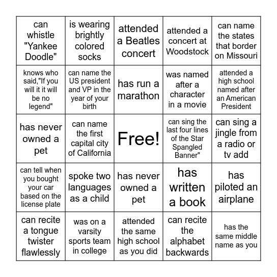 NAME SOMEONE WHO Bingo Card